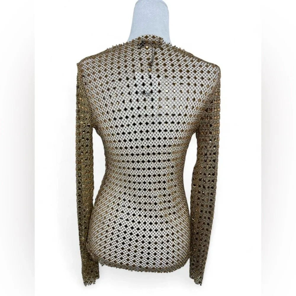 NWT Nookie Fame Long Sleeve Mesh Top in gold